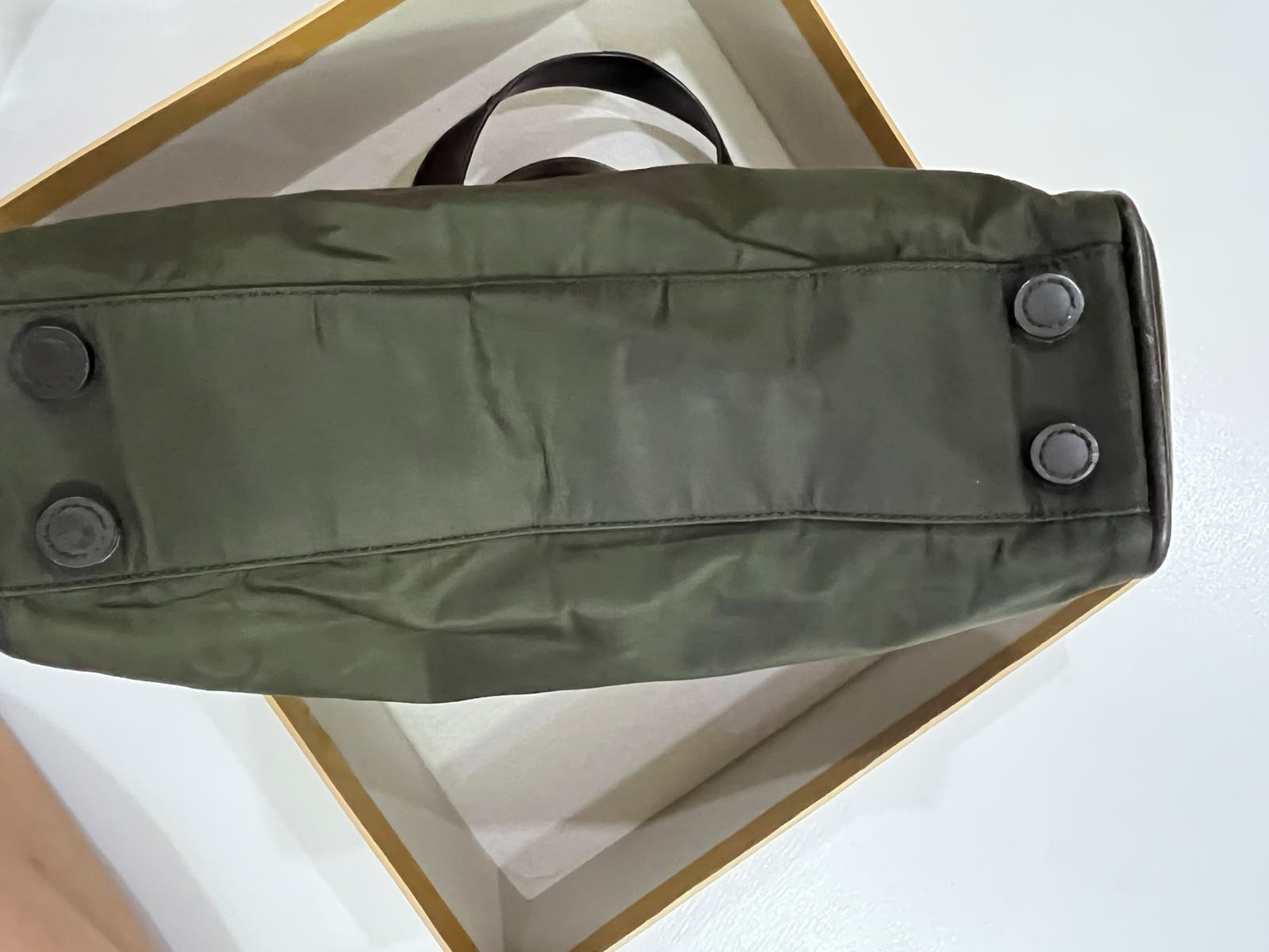 Vintage Prada Tessuto Nylon & Leather Top Handle Satchel Bag – Olive Green & Dark Brown
