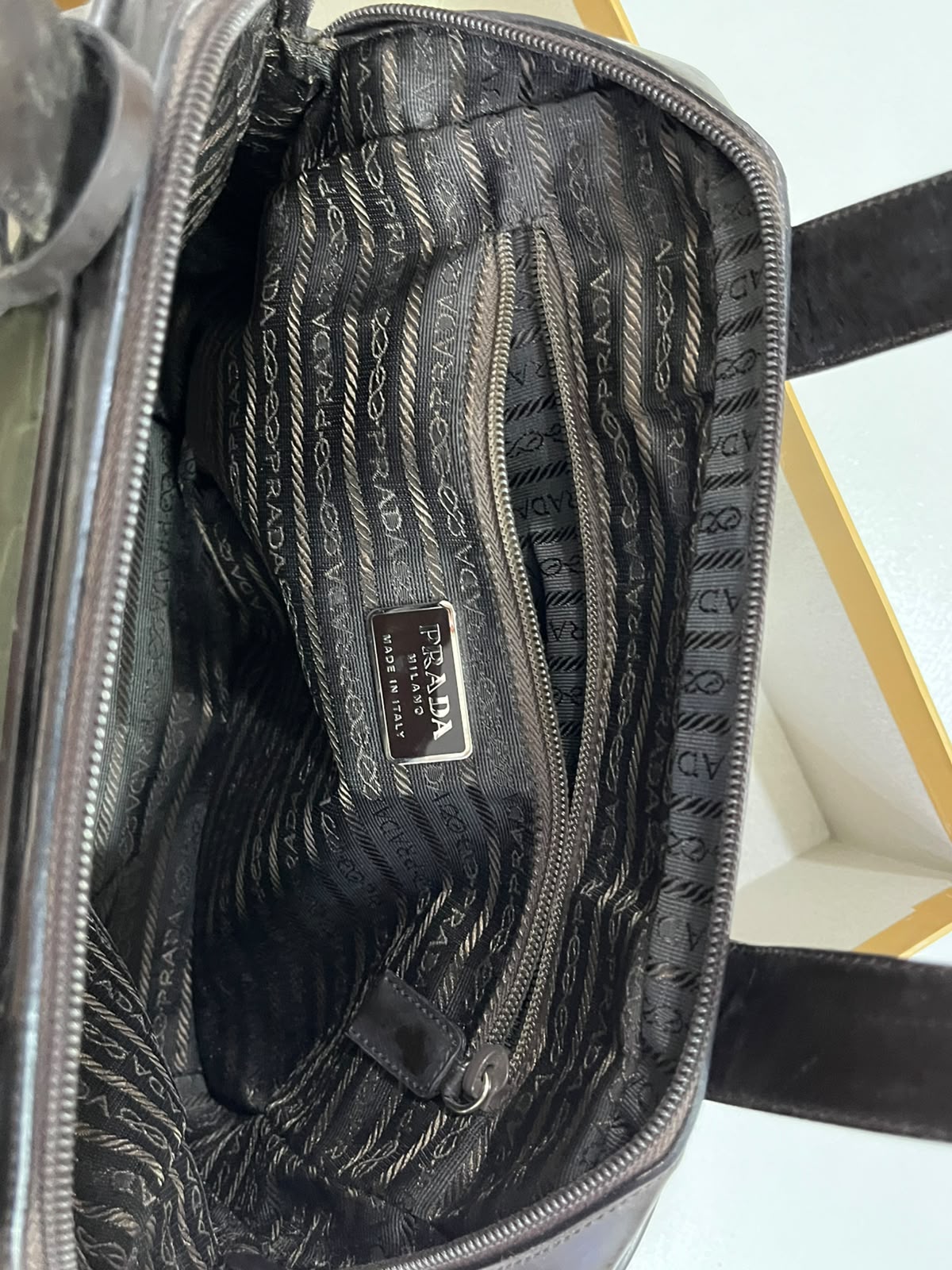 Vintage Prada Tessuto Nylon & Leather Top Handle Satchel Bag – Olive Green & Dark Brown