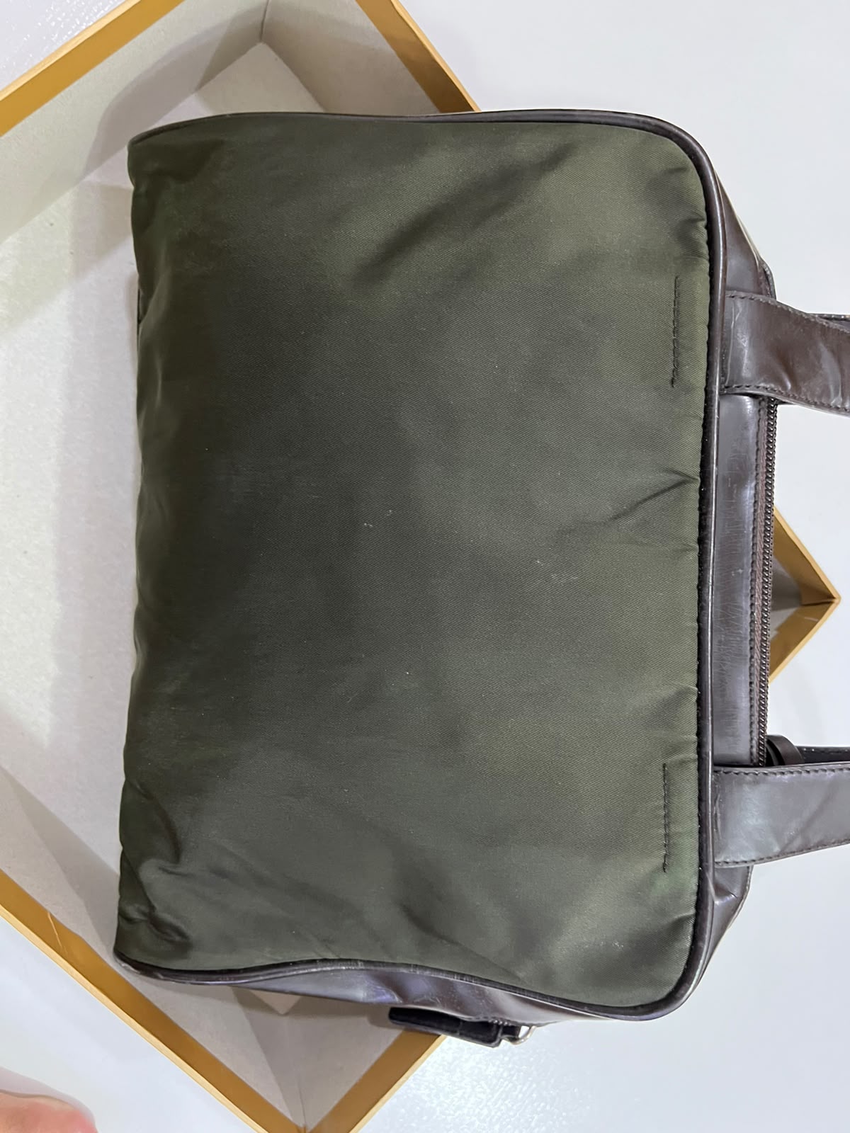 Vintage Prada Tessuto Nylon & Leather Top Handle Satchel Bag – Olive Green & Dark Brown