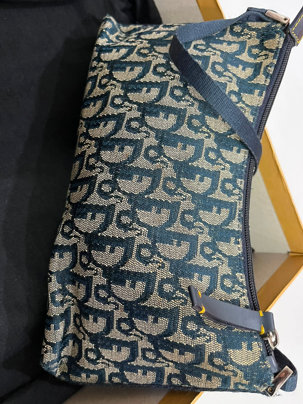 Christian Dior Vintage Blue Trotter Monogram Buckle Shoulder Bag