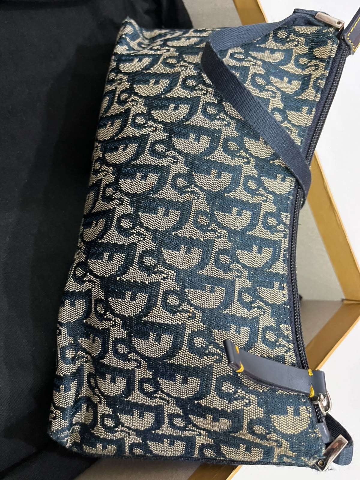 Christian Dior Vintage Blue Trotter Monogram Buckle Shoulder Bag