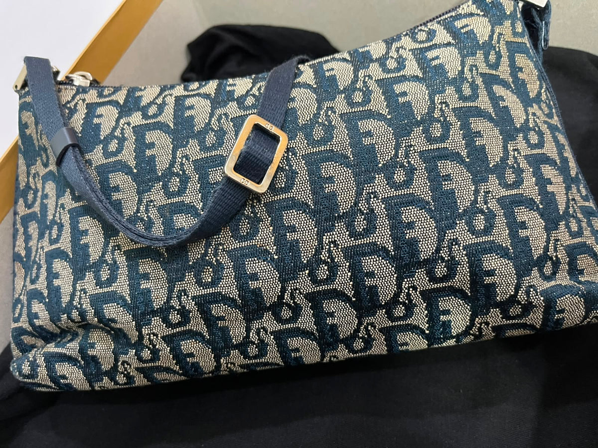Christian Dior Vintage Blue Trotter Monogram Buckle Shoulder Bag
