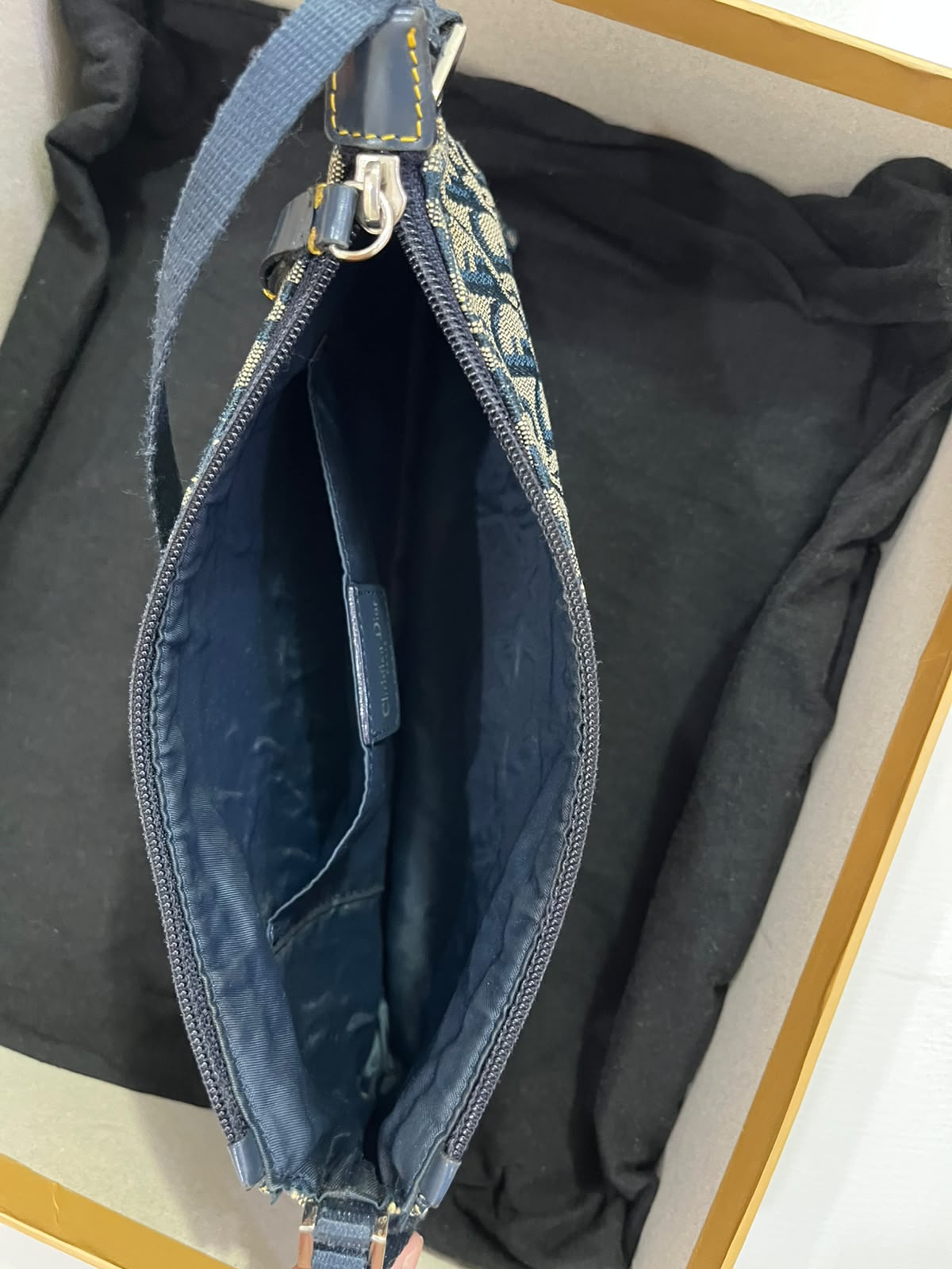 Christian Dior Vintage Blue Trotter Monogram Buckle Shoulder Bag
