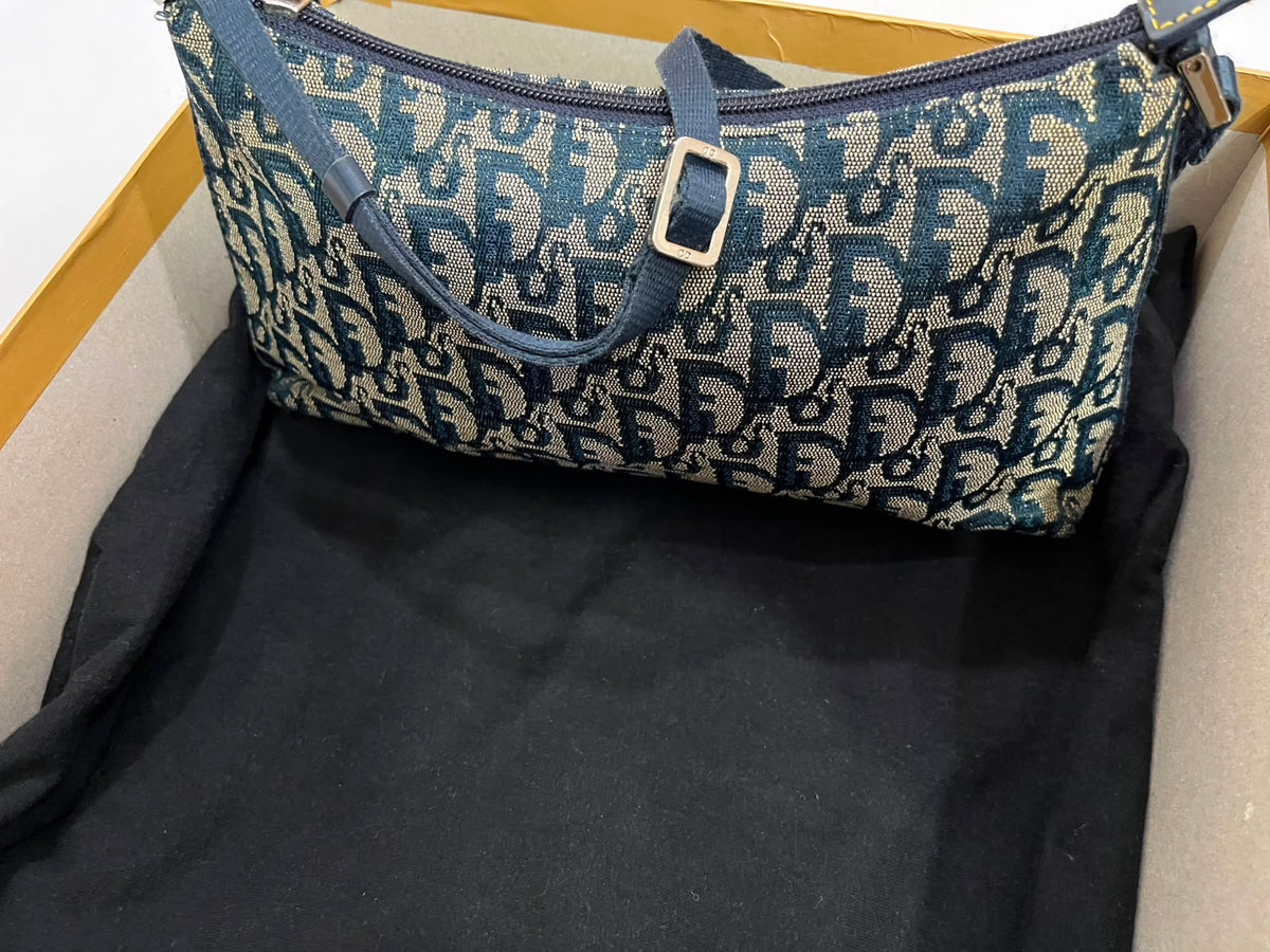 Christian Dior Vintage Blue Trotter Monogram Buckle Shoulder Bag