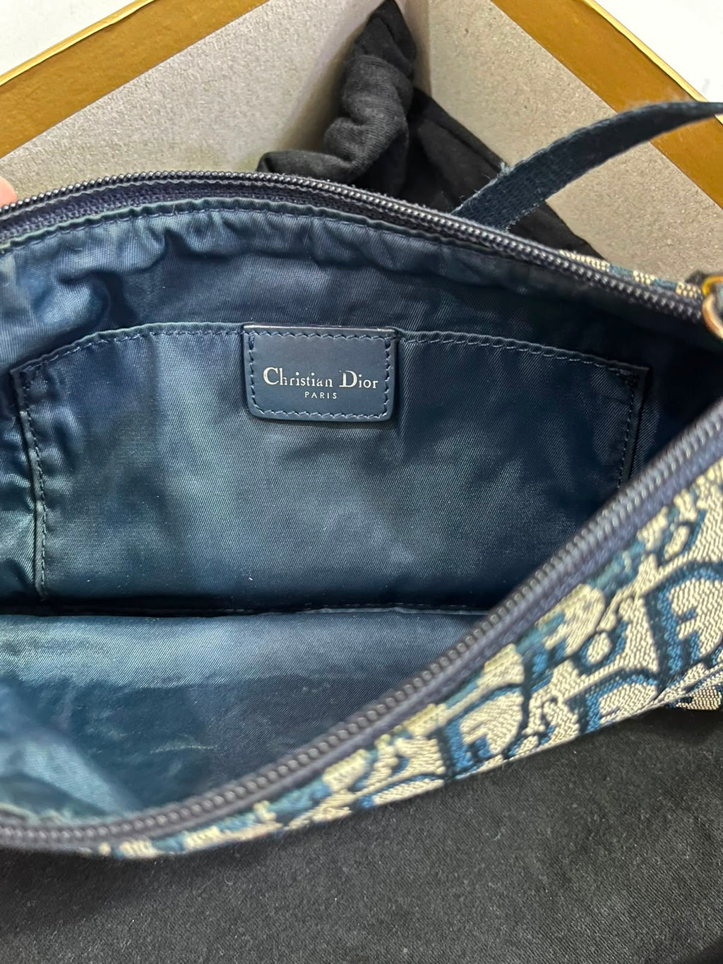 Christian Dior Vintage Blue Trotter Monogram Buckle Shoulder Bag