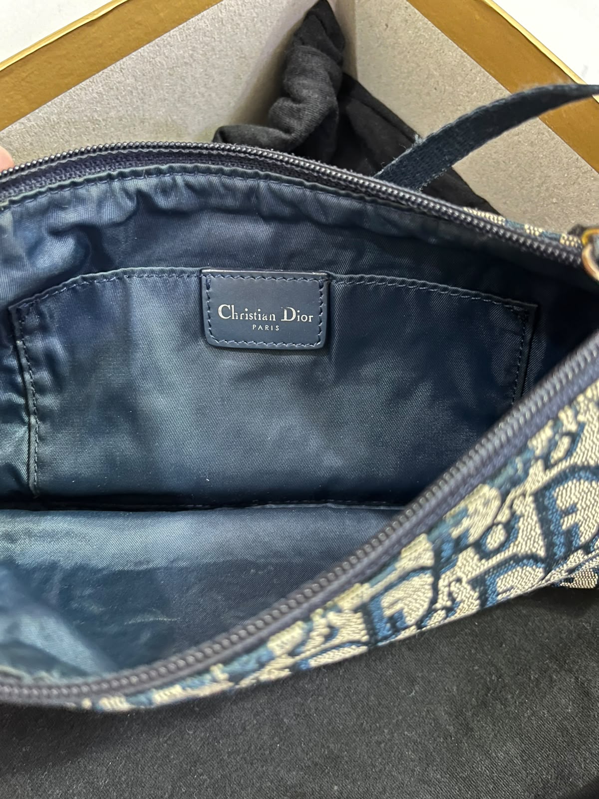 Christian Dior Vintage Blue Trotter Monogram Buckle Shoulder Bag