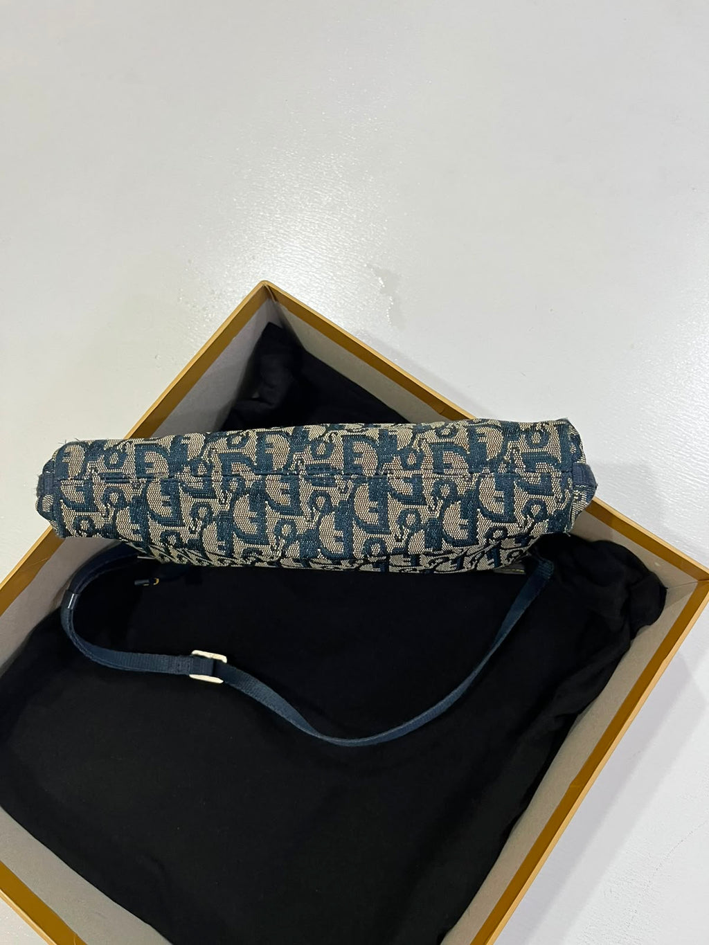 Christian Dior Vintage Blue Trotter Monogram Buckle Shoulder Bag
