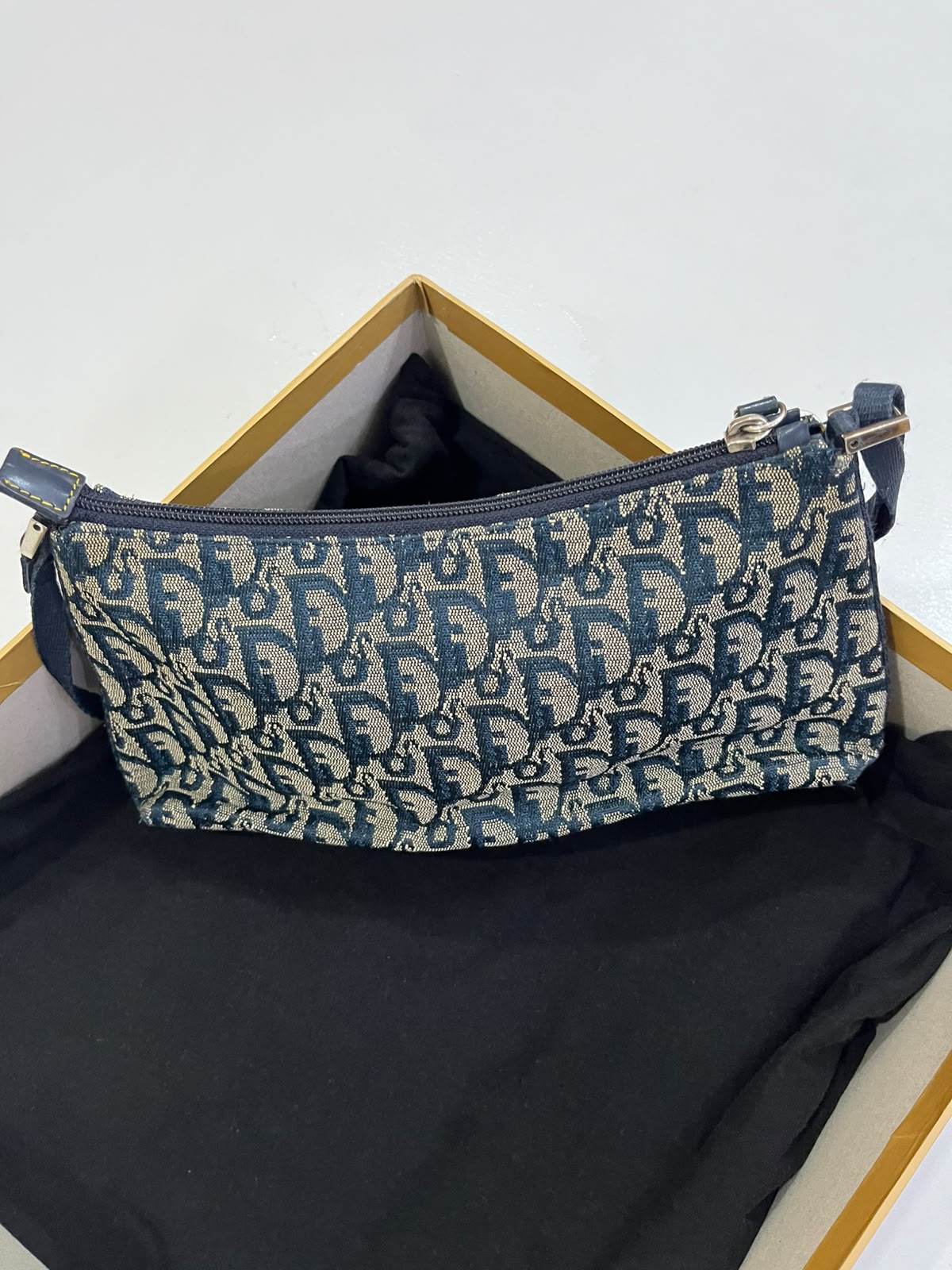 Christian Dior Vintage Blue Trotter Monogram Buckle Shoulder Bag