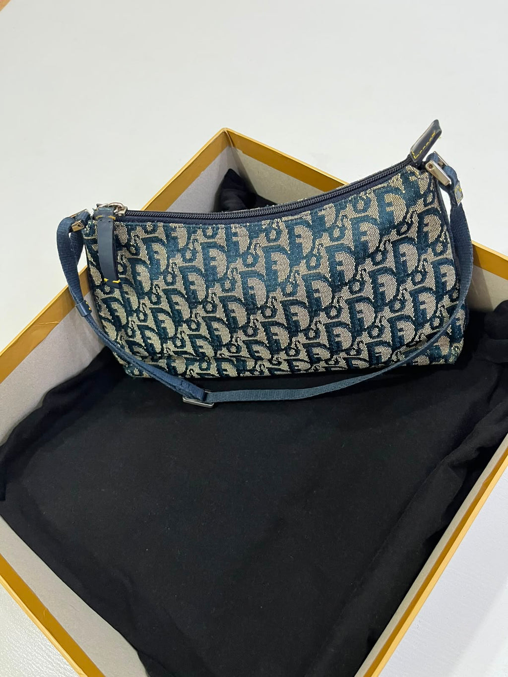 Christian Dior Vintage Blue Trotter Monogram Buckle Shoulder Bag