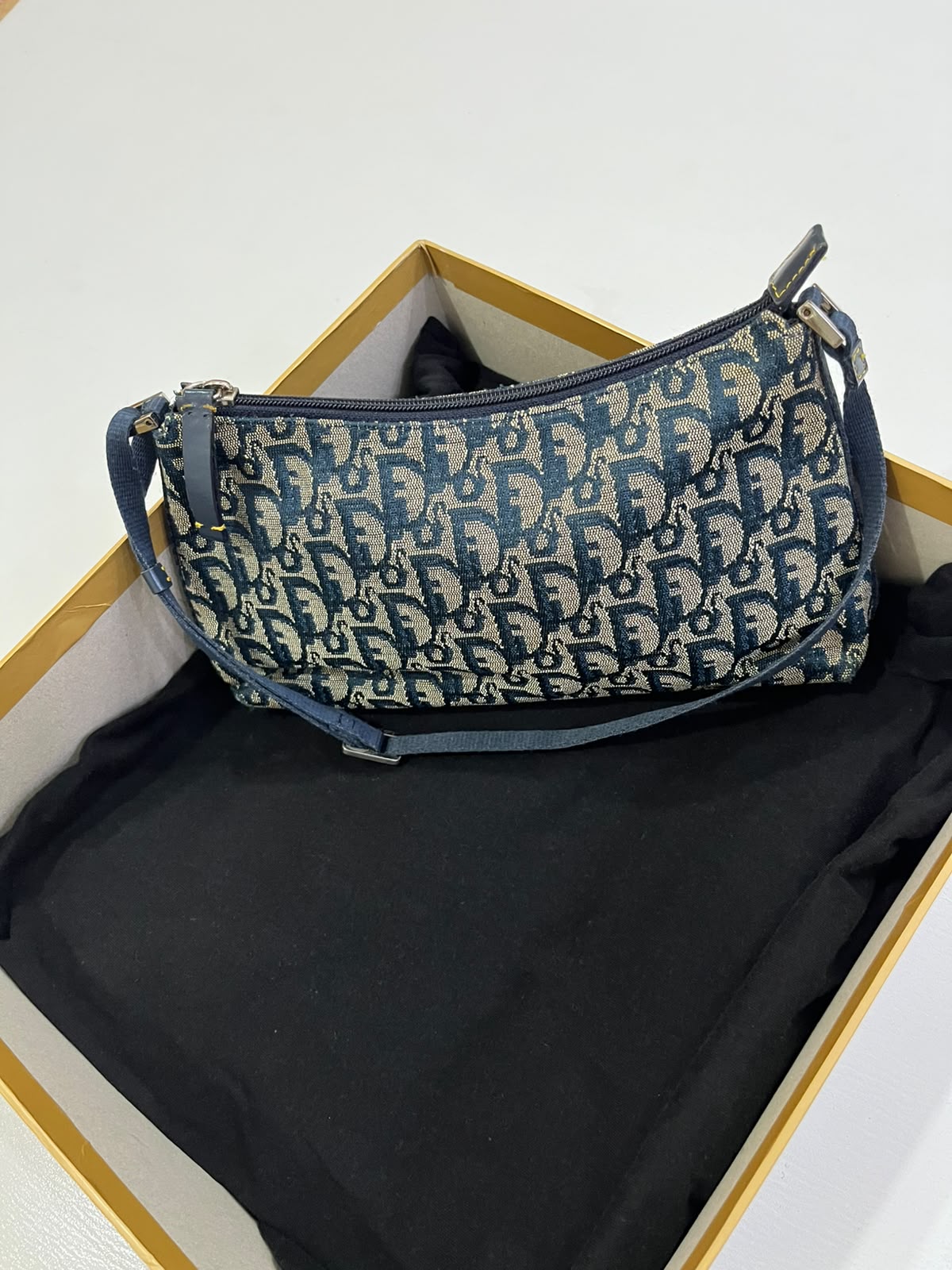 Christian Dior Vintage Blue Trotter Monogram Buckle Shoulder Bag