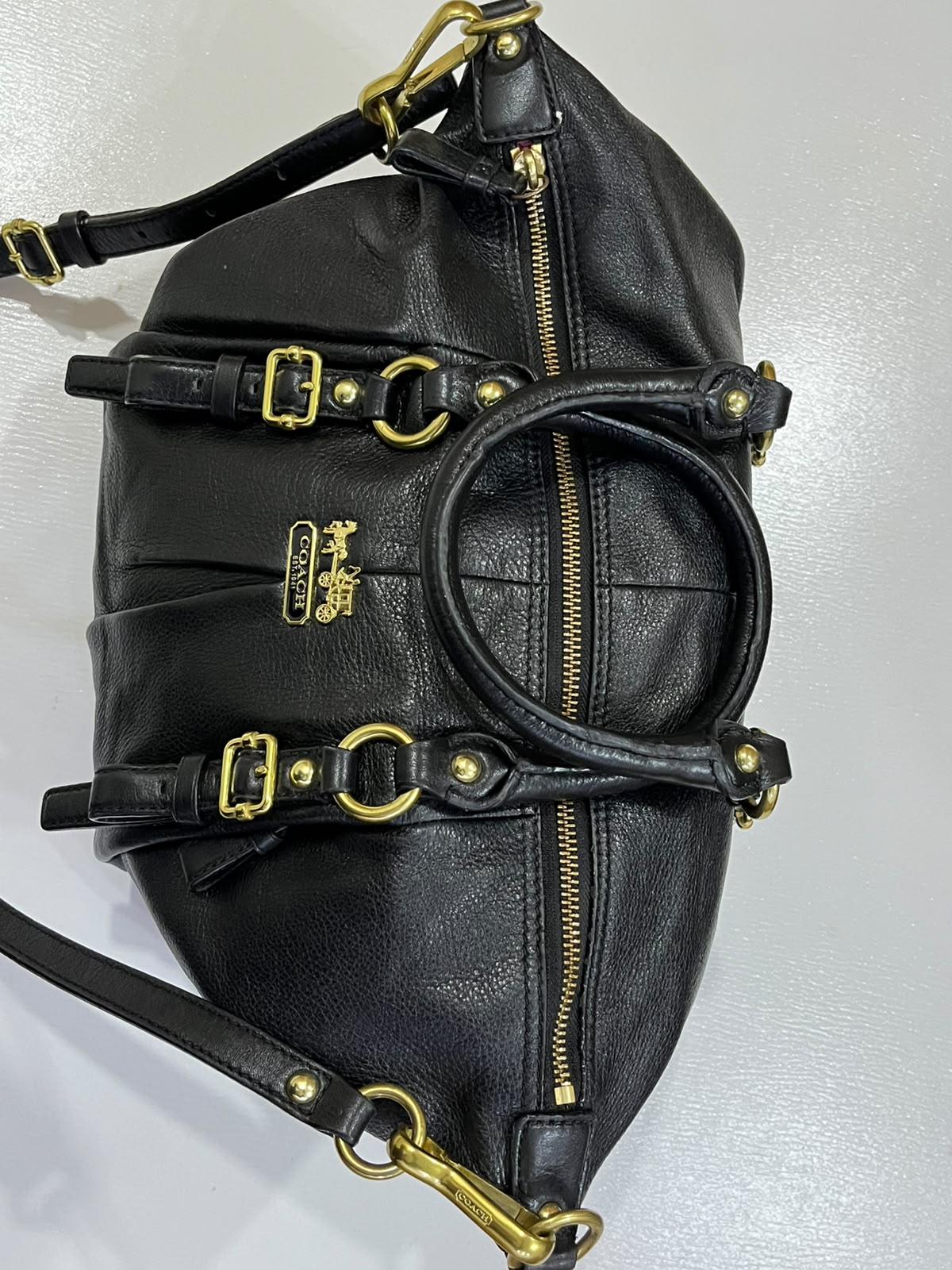 Coach Madison Gathered Leather Lindsey Satchel Black Gold Hardware