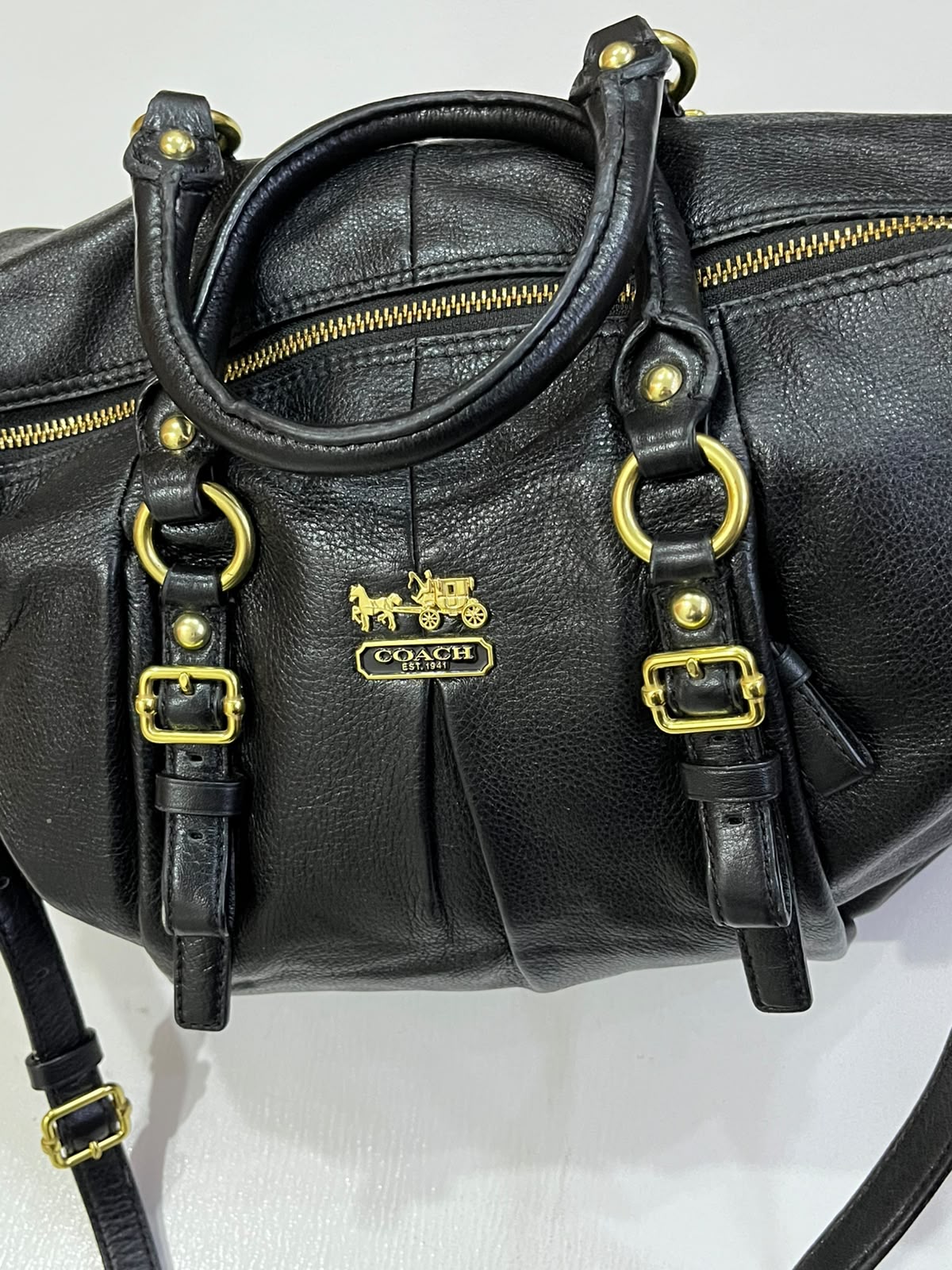Coach Madison Gathered Leather Lindsey Satchel Black Gold Hardware
