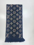 Louis Vuitton Giant Monogram Jungle Wool Silk Scarf M75884 in Black and Gold, laid flat