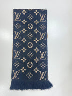 Louis Vuitton Giant Monogram Jungle Wool Silk Scarf M75884 in Black and Gold, laid flat