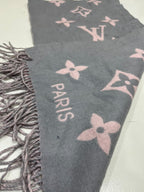 Louis Vuitton Reykjavik M71040 100% Cashmere Scarf Grey Pink