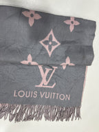 Louis Vuitton Reykjavik M71040 100% Cashmere Scarf Grey Pink