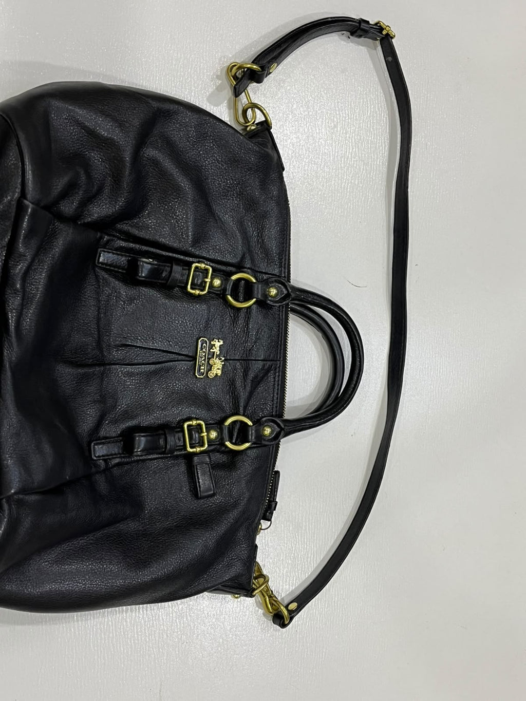 Coach Madison Gathered Leather Lindsey Satchel Black Gold Hardware