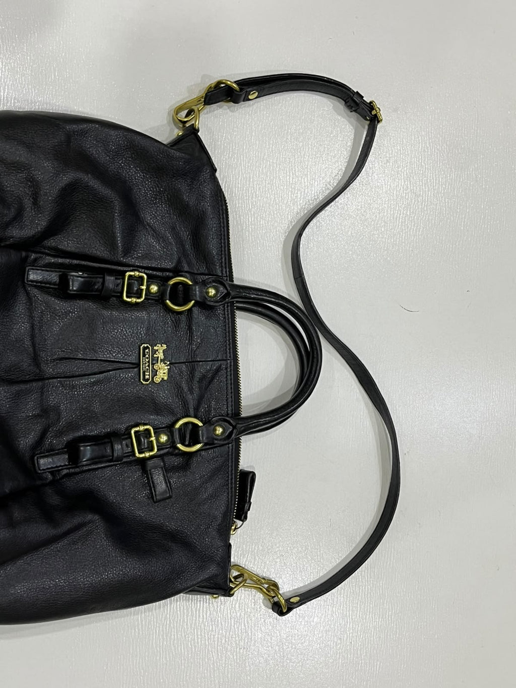 Coach Madison Gathered Leather Lindsey Satchel Black Gold Hardware