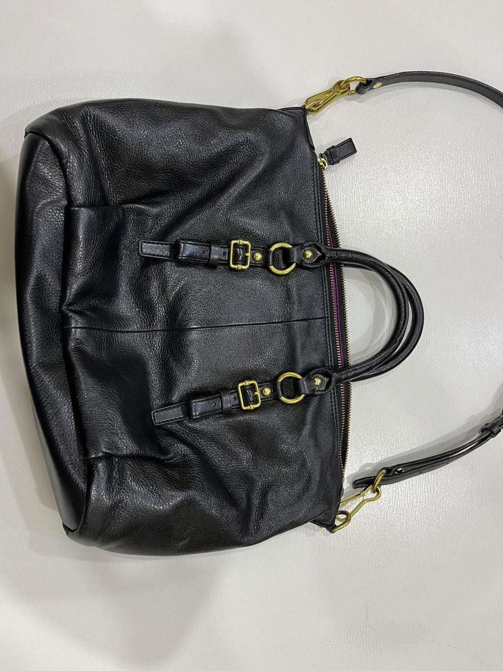 Coach Madison Gathered Leather Lindsey Satchel Black Gold Hardware