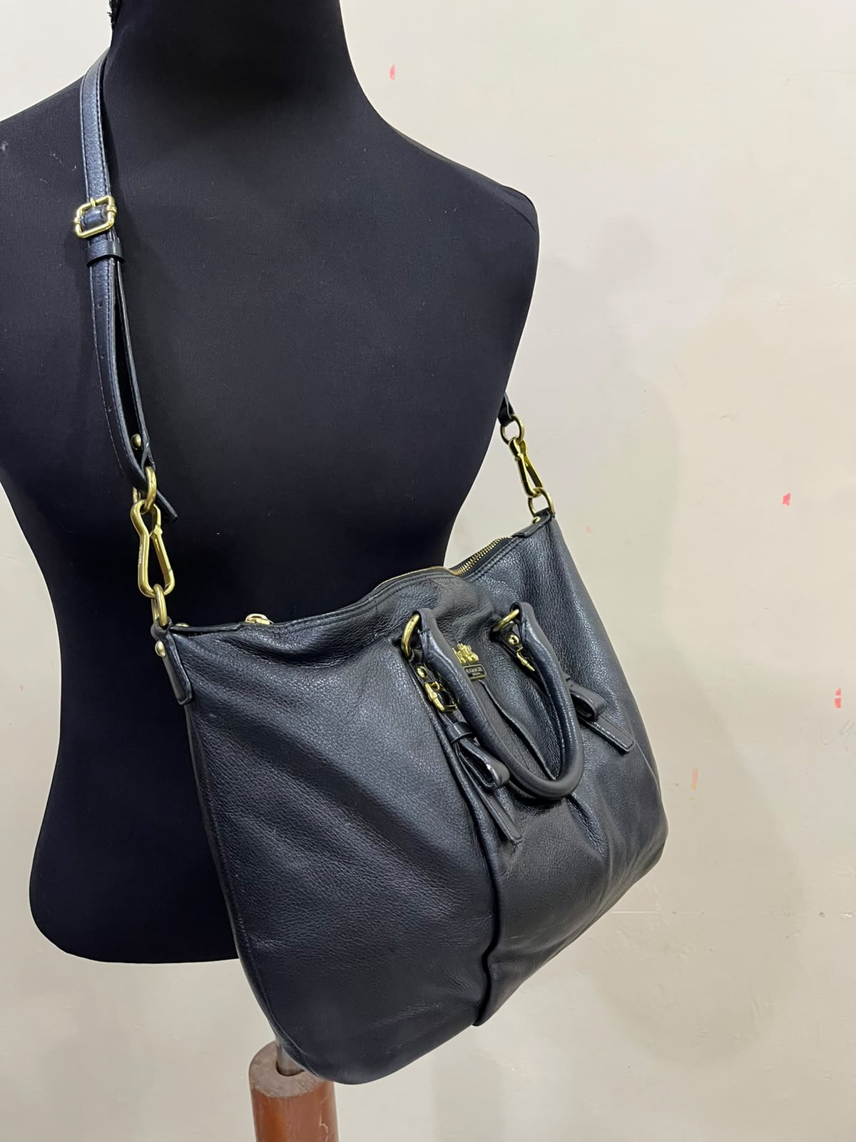 Coach Madison Gathered Leather Lindsey Satchel Black Gold Hardware