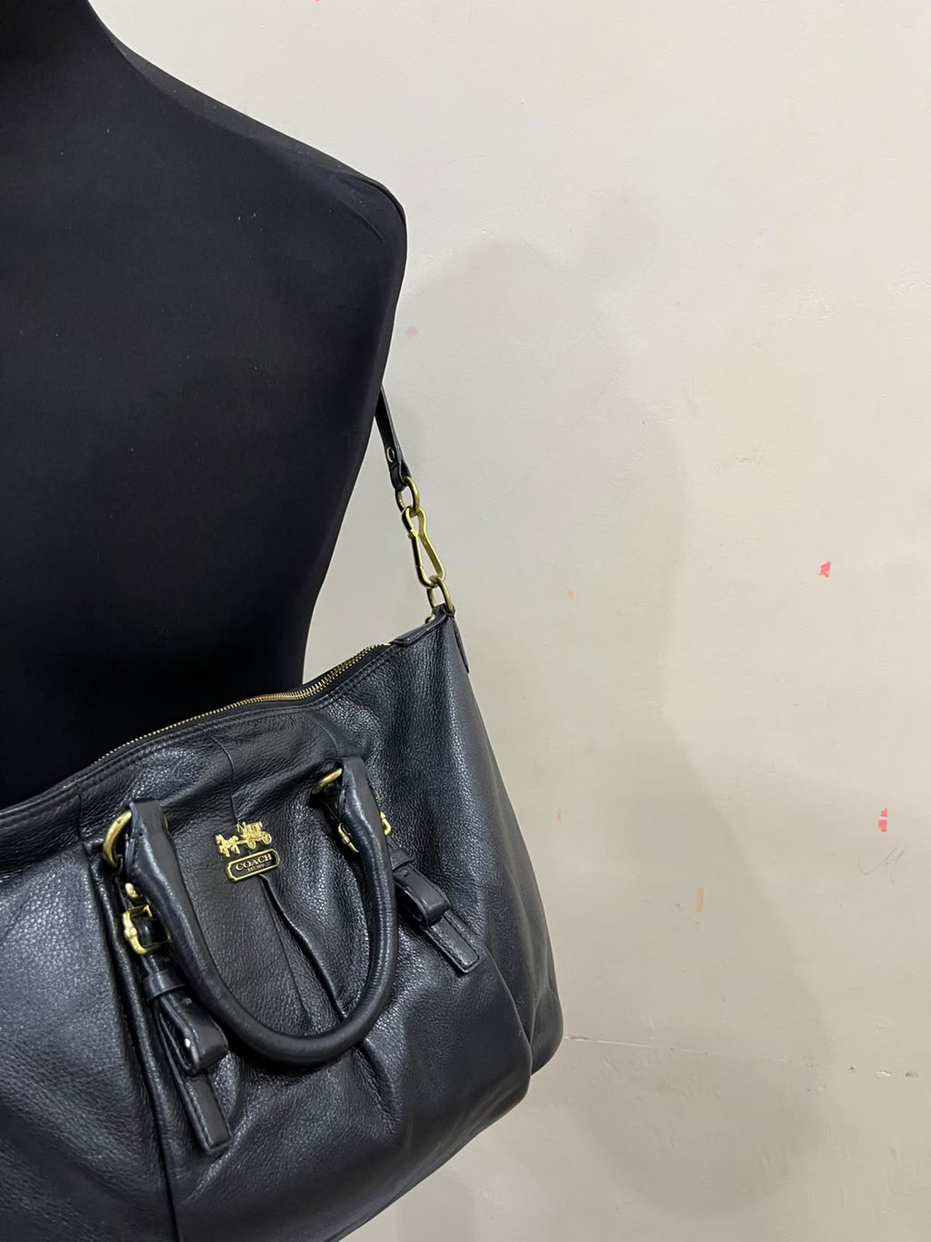 Coach Madison Gathered Leather Lindsey Satchel Black Gold Hardware