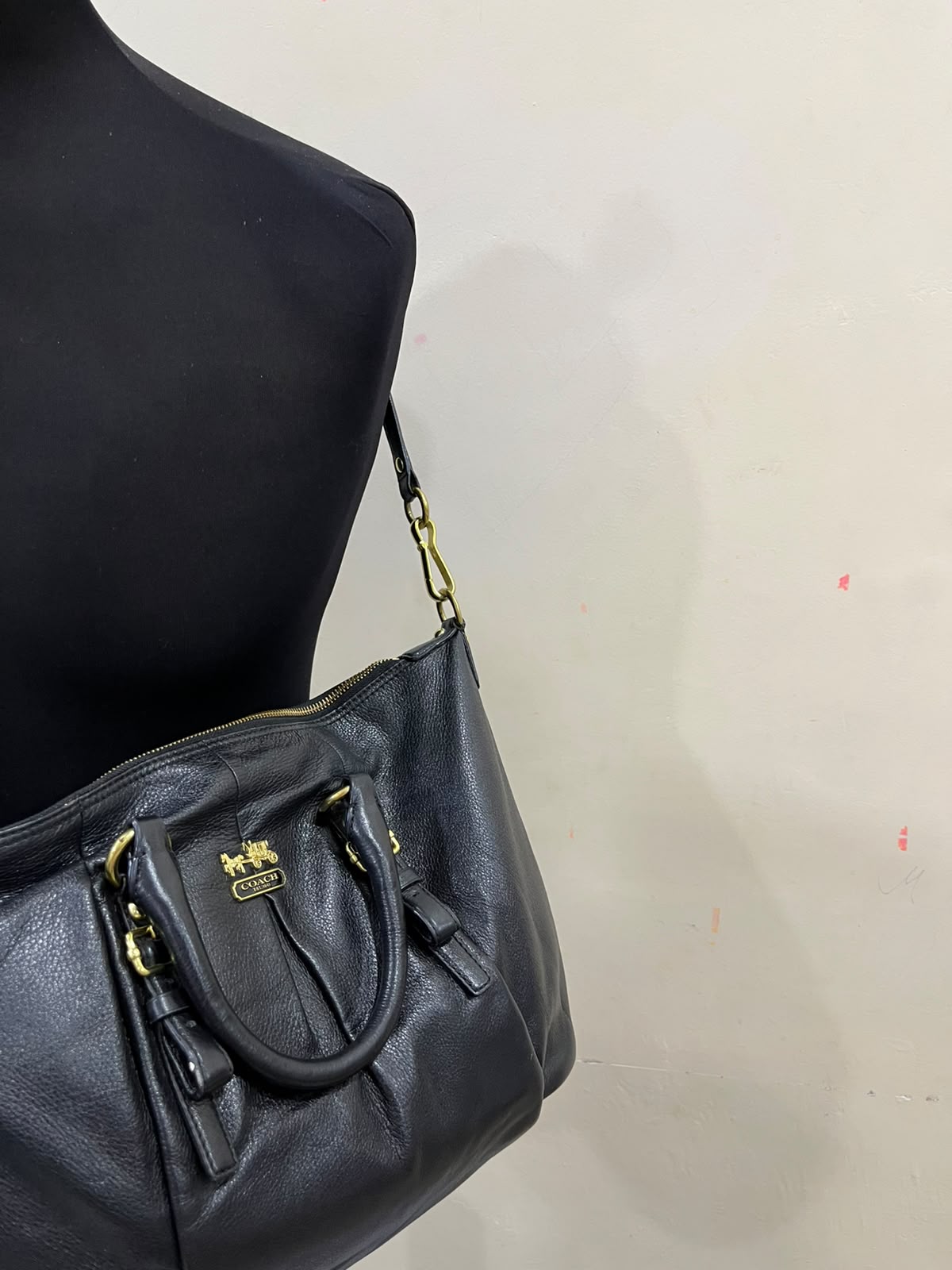 Coach Madison Gathered Leather Lindsey Satchel Black Gold Hardware