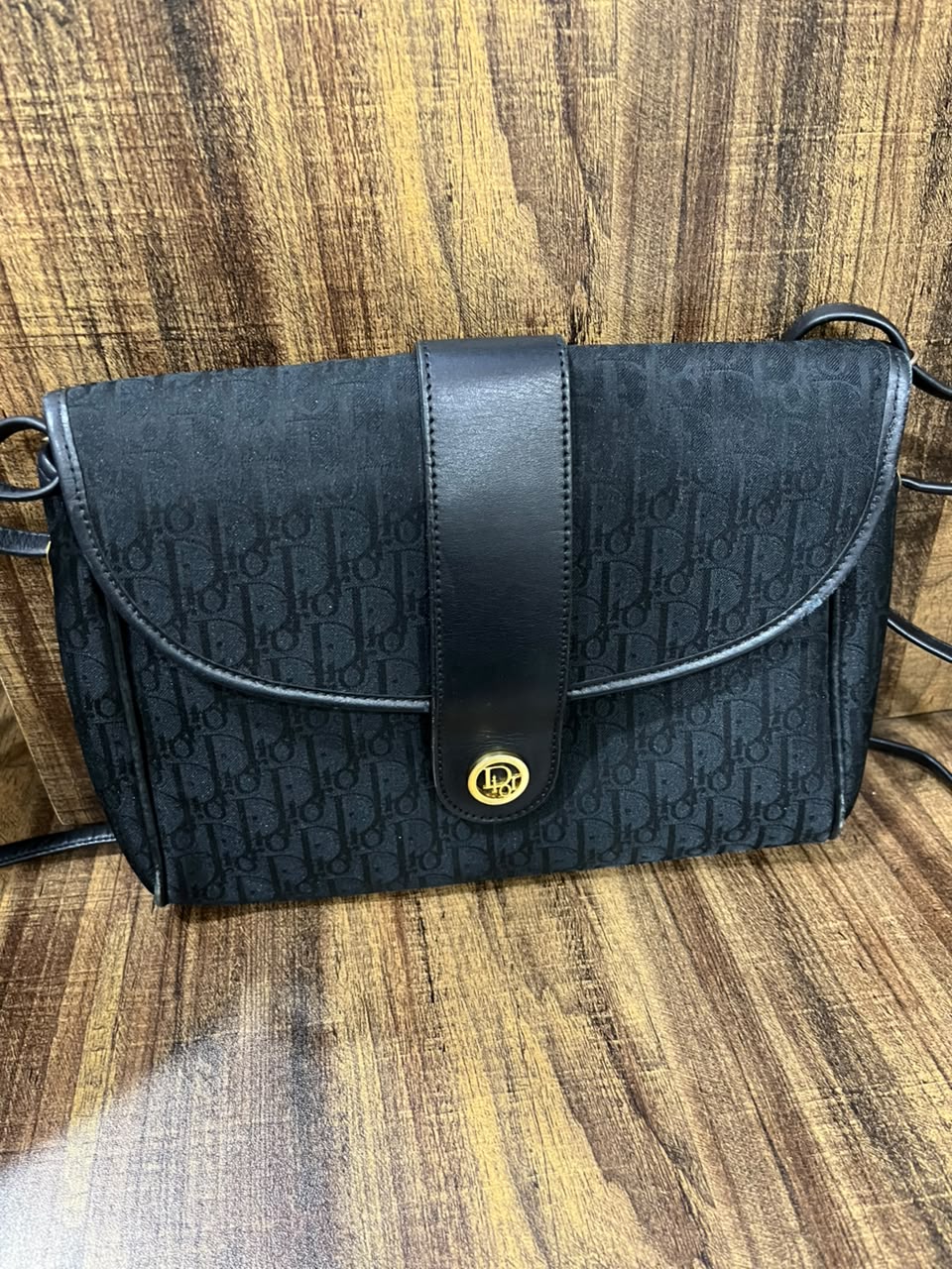 Vintage Christian Dior Black Oblique Monogram Flap Shoulder Bag