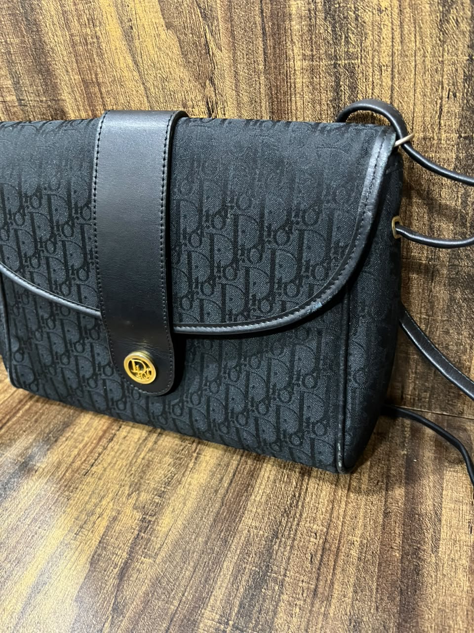 Vintage Christian Dior Black Oblique Monogram Flap Shoulder Bag