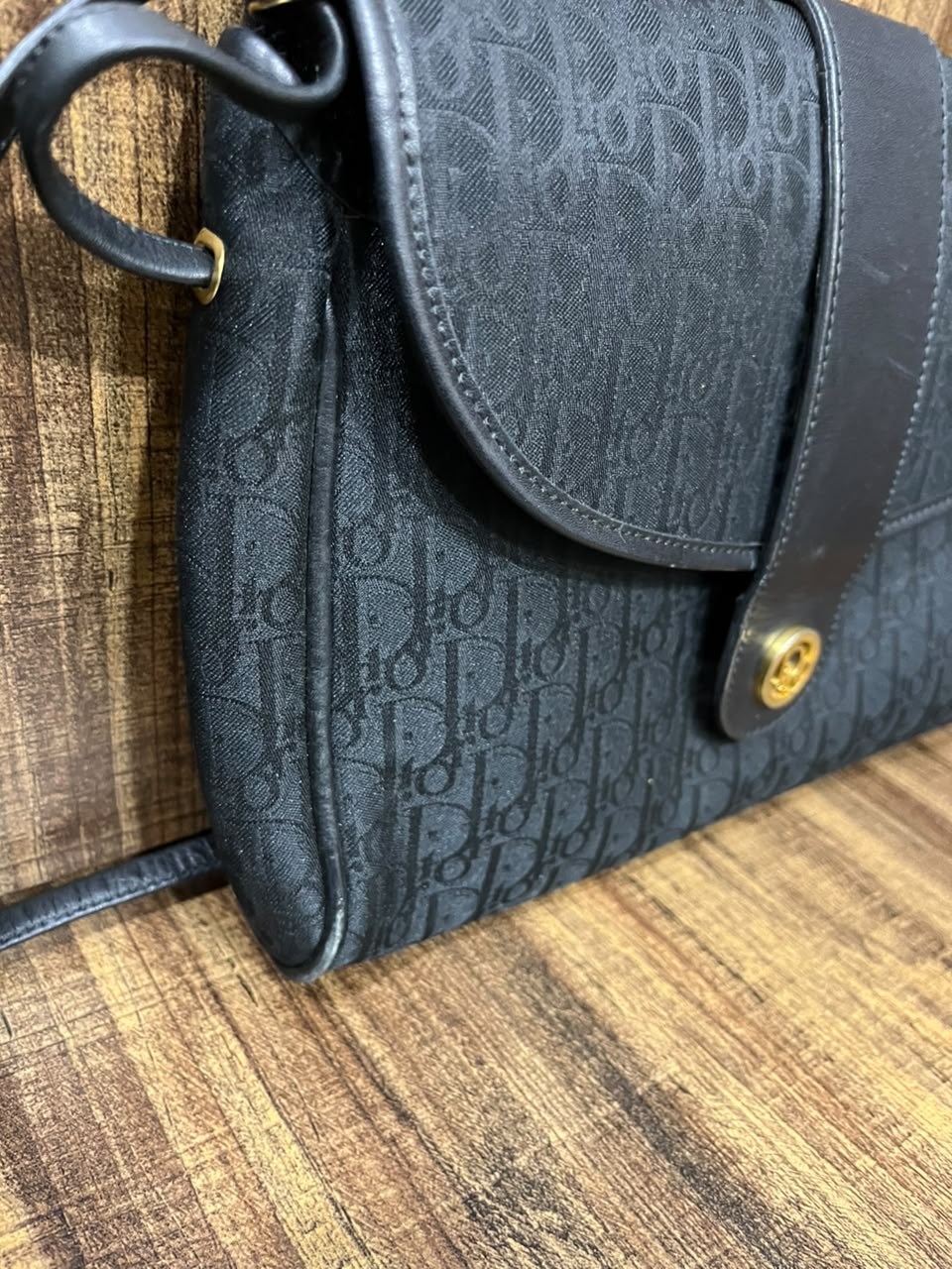 Vintage Christian Dior Black Oblique Monogram Flap Shoulder Bag