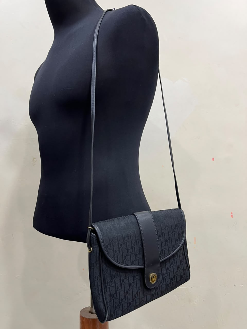 Vintage Christian Dior Black Oblique Monogram Flap Shoulder Bag