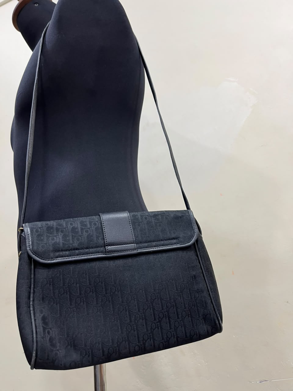 Vintage Christian Dior Black Oblique Monogram Flap Shoulder Bag