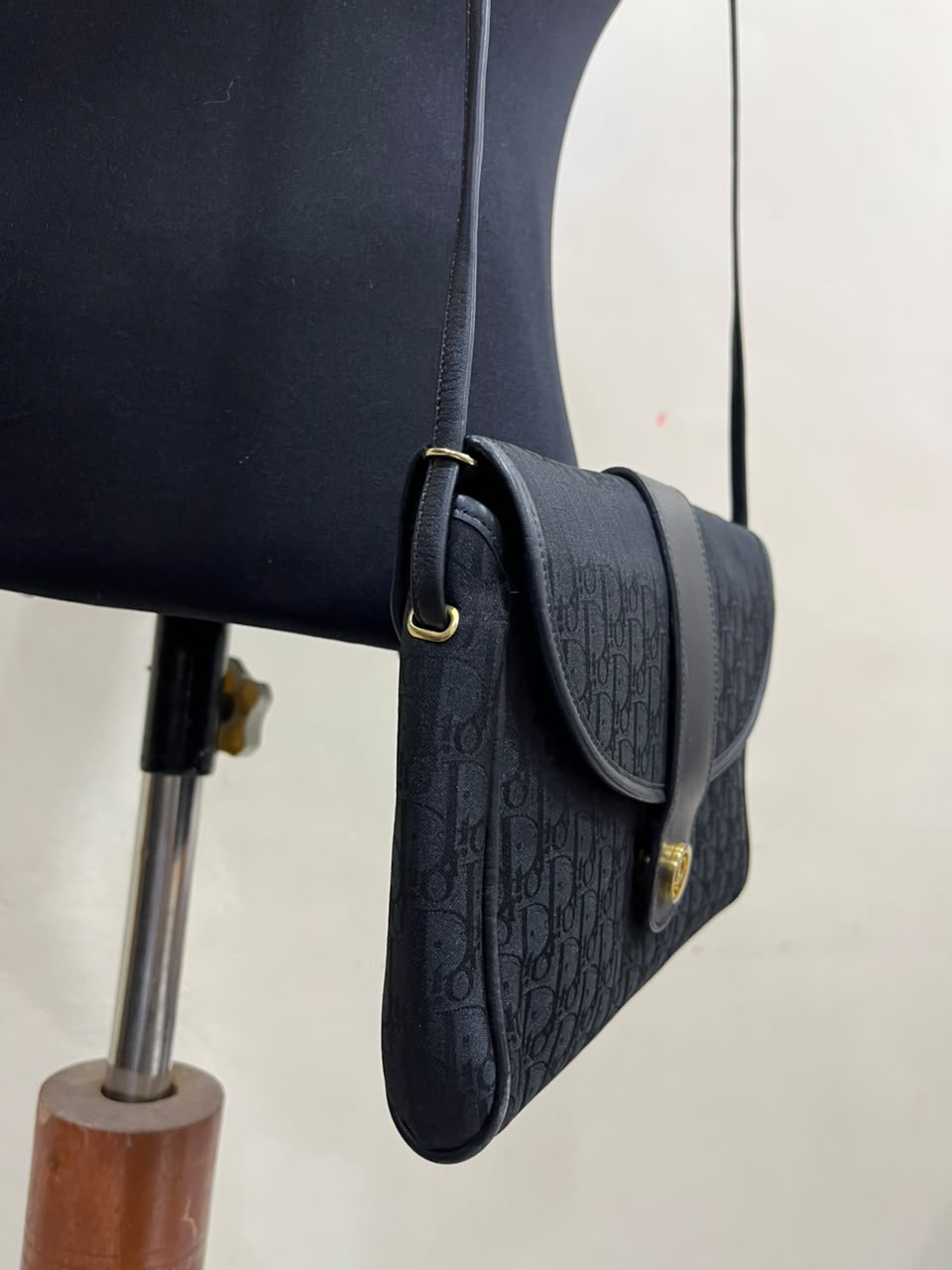Vintage Christian Dior Black Oblique Monogram Flap Shoulder Bag