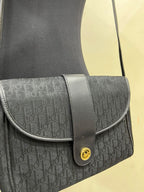 Vintage Christian Dior Black Oblique Monogram Flap Shoulder Bag