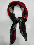Vintage Nina Ricci Paris Seoul Silk Scarf Sheer Chiffon Red Rose Floral Lurex