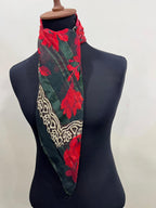 Vintage Nina Ricci Paris Seoul Silk Scarf Sheer Chiffon Red Rose Floral Lurex