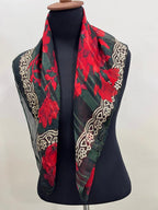 Vintage Nina Ricci Paris Seoul Silk Scarf Sheer Chiffon Red Rose Floral Lurex