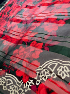 Vintage Nina Ricci Paris Seoul Silk Scarf Sheer Chiffon Red Rose Floral Lurex
