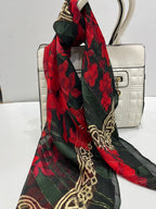 Vintage Nina Ricci Paris Seoul Silk Scarf Sheer Chiffon Red Rose Floral Lurex