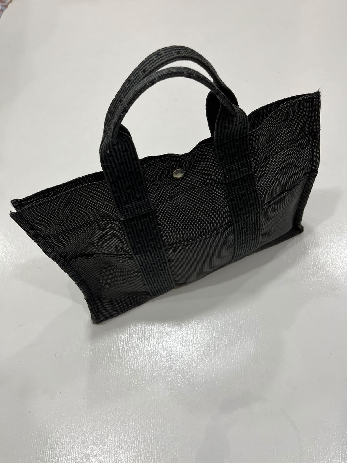 Hermès Vintage Charcoal Canvas Herline Tote MM Bag