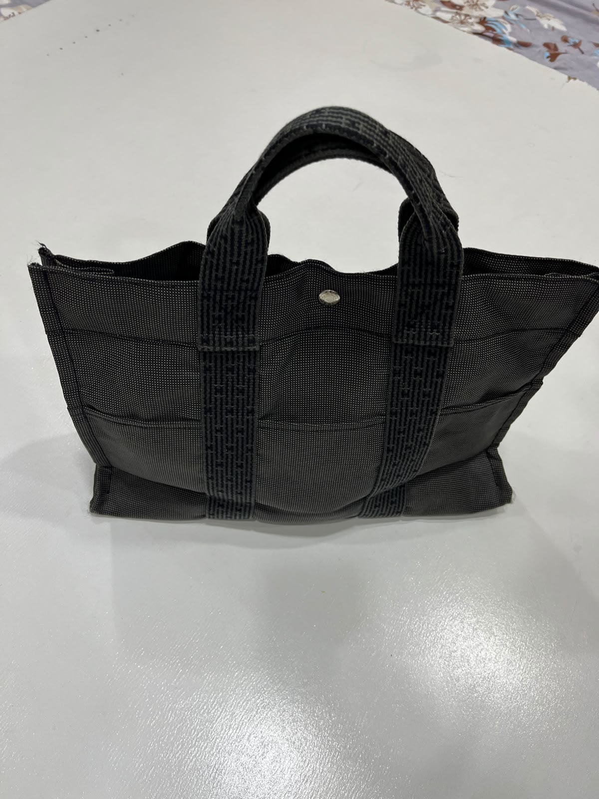 Hermès Vintage Charcoal Canvas Herline Tote MM Bag